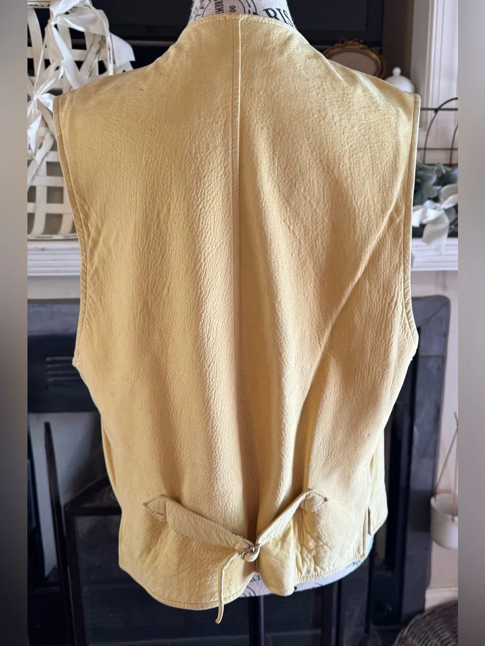 90s Vintage Banana Republic Yellow Leather Safari Vest Brown Satin Lining Small
